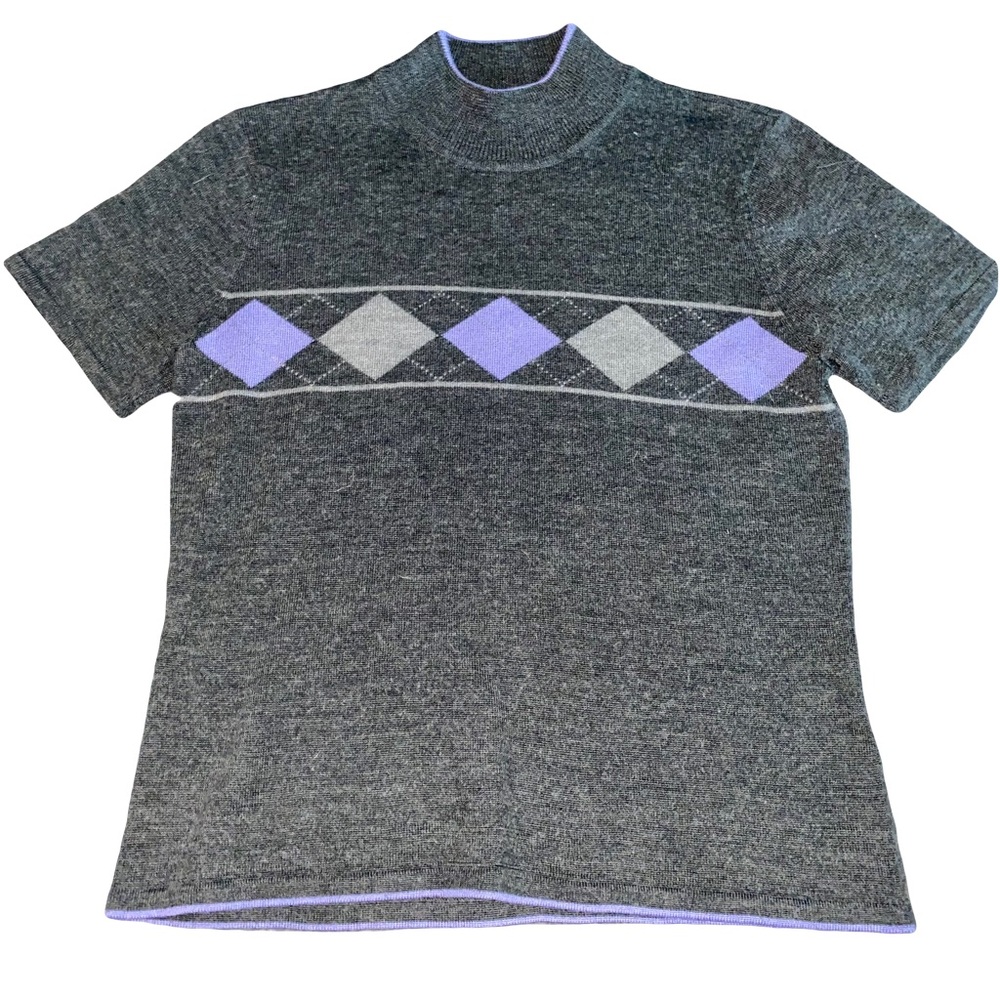 NWOT TAHARI GREY & PURPLE SHORT-SLEEVE SWEATER TOP // SIZE 8💜